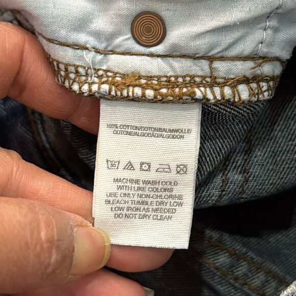 FP Free People Womens Jean Shorts Button Fly Distressed Raw Hem Blue Denim Sz 27 - Picture 6 of 8